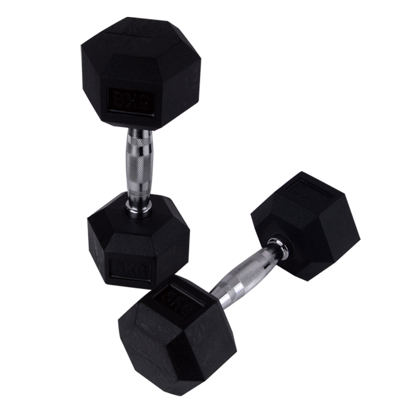 RUBBER HEXAGON DUMBBELL WITH ERGO HANDLE